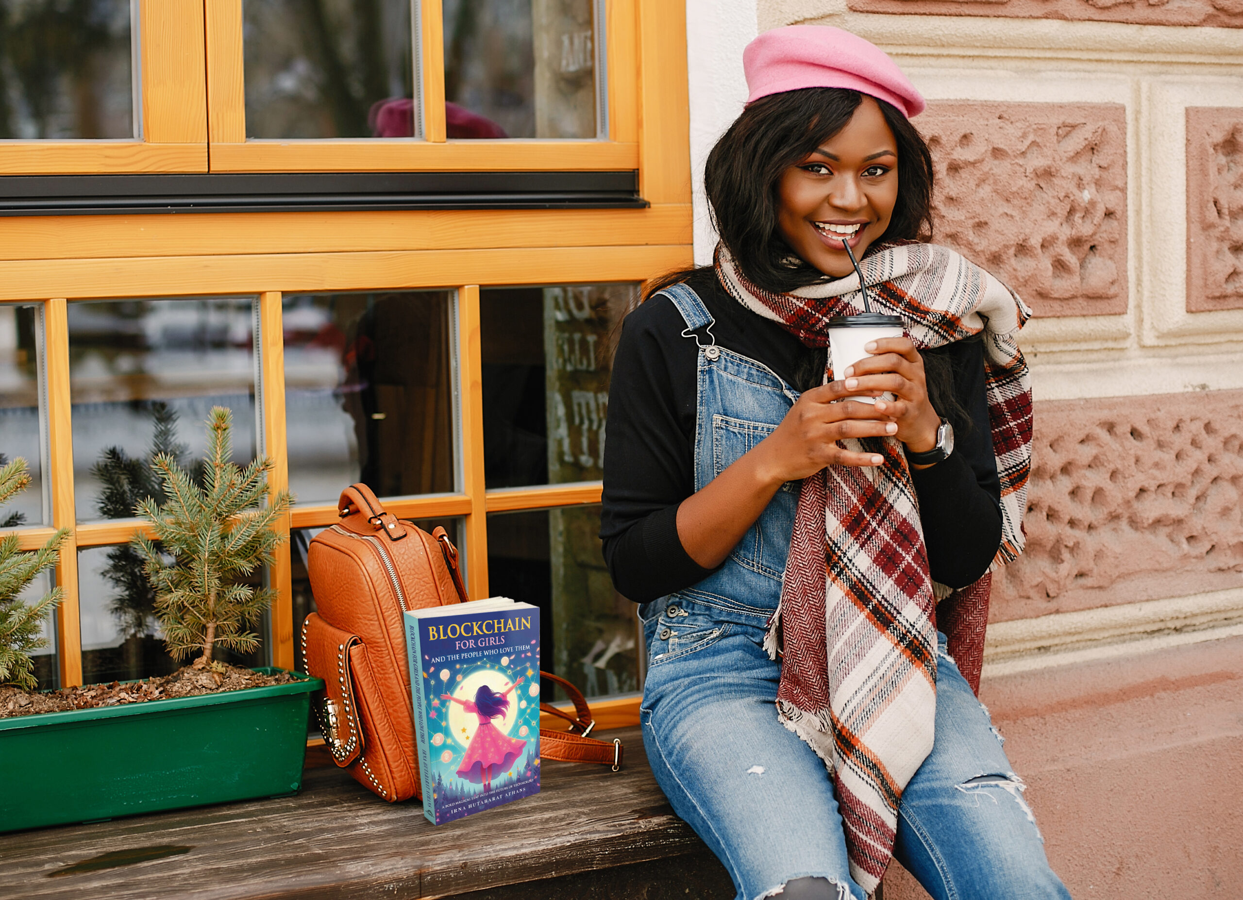 Elegant black girl in a winter city