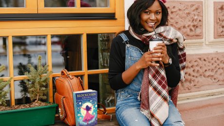 Elegant black girl in a winter city
