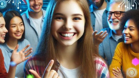 a girl embracing the blockchain future